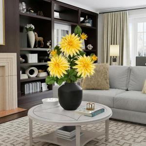 3 stuks gele kunstmatige dahlia's, 75 cm kunstzijden bloemen met lange steel voor bloemarrangementen, faux dahlia's bloemen voor doe-het-zelf bruiloft party middenstuk huis kantoor