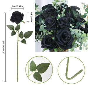 10 stuks rozen kunstzijden bloemen boeket thuis kantoor bruiloftsarrangementen (zwart)