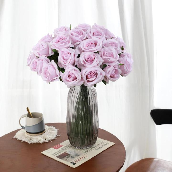 10 stuks kunstmatige zijden roos bloemen enkele stengel neprozen bloemen voor thuis feest bruiloft boeket (lichtpaars)