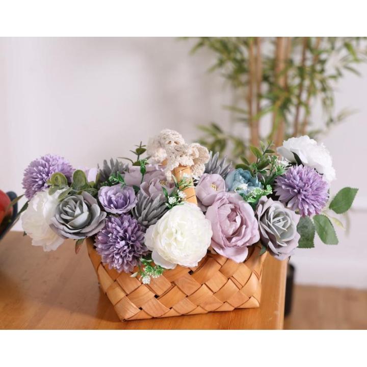 Kunstbloemkoppen, rozen, pioenrozen, dahlia's, bloemhoofden, zijden bloemen, voor feest, doe-het-zelf bruid, bruiloft, bloemstukken, combo decoratie (paars)