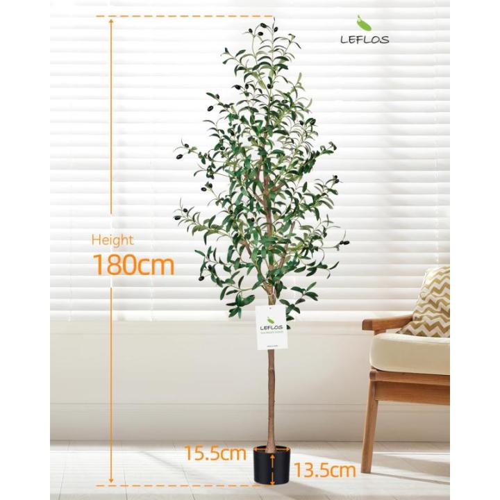 180cm künstliche Olivenbaum, nur für den Innenbereich mit lebendigem Stamm, verstellbarem Zweig und prallen Oliven, deko für Büro, Laden, Wohnung und Party