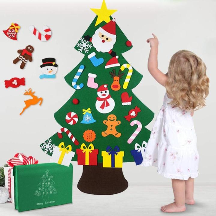Filz Weihnachtsbaum Set DIY Filz Weihnachtsbaum Set Falt Filz Weihnachtsbaum Dekoration DIY Filz Deko Weihnachtsbaum Für Kinder mit Abnehmbaren Hängenden Ornamenten für Home/Tü