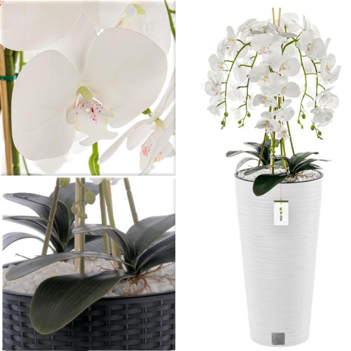 Kunstorchidee cascade boeket wit in pot wit H 110 cm thuiskantoor decoratie, kunstplant orchidee, kunstbloem, kunstorchidee in pot