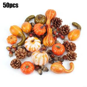 Künstliche Kürbisse zum Erntedankfest, Halloween-Dekorationsset mit künstlichen Ahornblättern, Tannenzapfen, Eicheln für Herbst, Heim-Party-Dekoration (86 Stück)