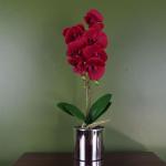 Künstliche Orchidee, 46 cm, Rot mit silberfarbenem Topf