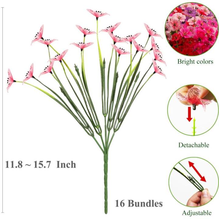 voor buiten, 16 bundels, , outdoor, balkonplanten, weerbestendig, plastic bloemen, net als echt, voor balkon, balkon, tuin, buiten, rood, roze, paars