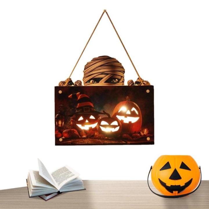 Kürbisschild Outdoor-Wandkunst | Kürbisschild Rustikale Wohndekoration | Rustikale Heimdekoration mit Seil, bedruckte Halloween-Veranda-Dekorationen (Wsgp 01b Kürbismumie)