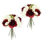 Kunstrozenboeket met hortensia, rozen, boeket, kunstboeket, zijden bloemen, boeket, hortensia-boeket, kunstbloemen, bruiloft, wijnrood/wit