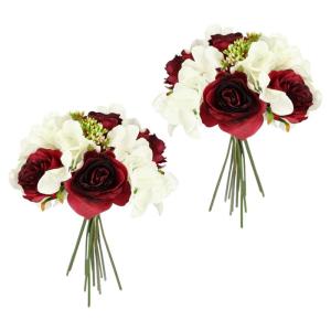 Kunstrozenboeket met hortensia, rozen, boeket, kunstboeket, zijden bloemen, boeket, hortensia-boeket, kunstbloemen, bruiloft, wijnrood/wit
