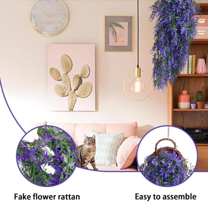 2 stuks kunstmatige hangende bloemen plastic planten, kunstmatige hangplanten buiten, hangende plant, nepplanten voor binnen, moutgras decoratie voor thuis, tuin, binnen, buiten, w