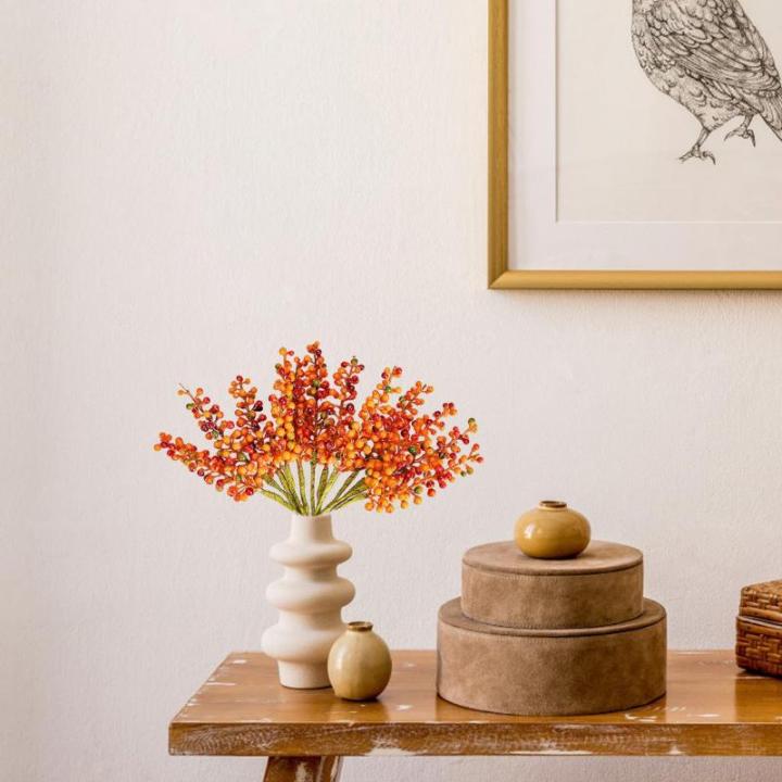 12 stuks kunstbessentakken, kunstbessen, buigbare stelen, takken, kunstvruchten, waterdichte bessentakken voor thuis, keuken, tafel, mand (A)