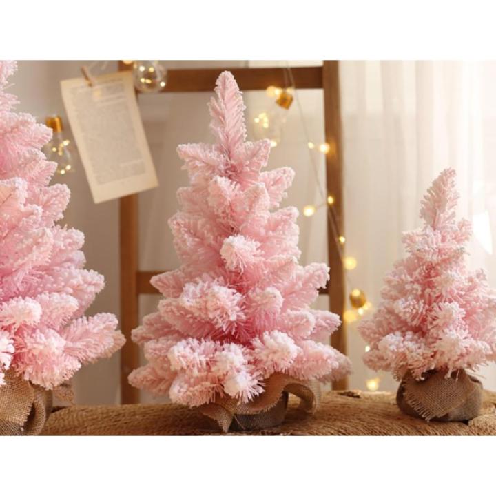 Home Table Tip Künstlicher rosafarbener Weihnachtsbaum aus Kiefernholz, Mini-Weihnachtsbaum mit Beflockung, realistische Weihnachtsdekoration für Heimbüro-Dekorationen, Tischdek