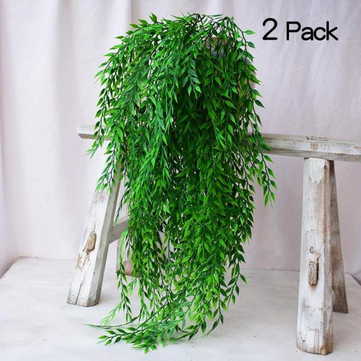 Set van 2 kunsthangplanten Nepwilgenbladeren Ivy Vine Plastic Hangend Treurgroen Hangende plant voor muur Binnen Buitentuin Bruiloft Hangpot Mand Decor