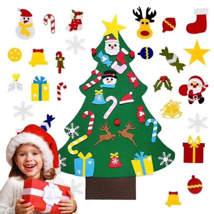 Filz Weihnachtsbaum Set DIY Filz Weihnachtsbaum Set Falt Filz Weihnachtsbaum Dekoration DIY Filz Deko Weihnachtsbaum Für Kinder mit Abnehmbaren Hängenden Ornamenten für Home/Tü