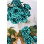 Kunstbloemen, rozen, 25 stuks, rozen decoratie met stelen, kunstrozen voor bruiloft, Valentijnsdag, Moederdag, babyshower, woondecoratie, malachiet groen