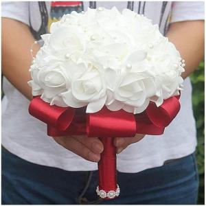 Hochzeitsstrauß for die Braut mit künstlichen Blumen, Rosen, Brautjungfern, Hochzeitsschaumblumen, Rosen, Brautstrauß, Band, gefälschter Hochzeitsstrauß