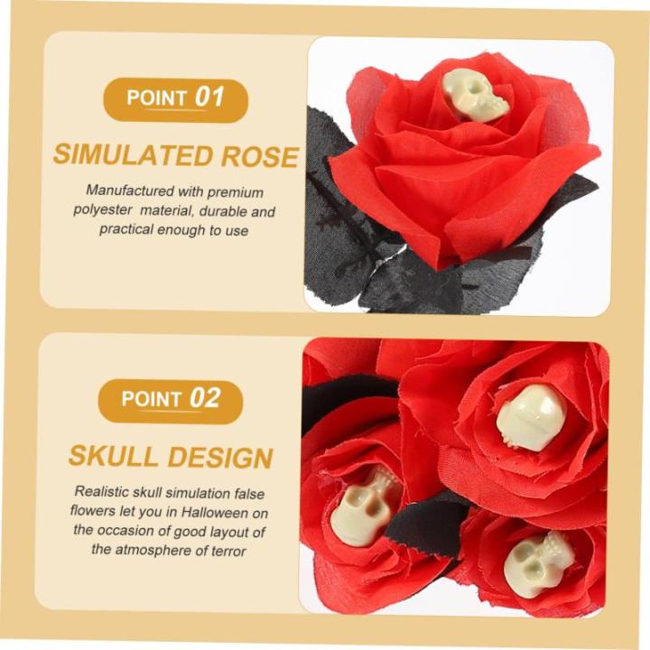 10St Schädel stieg Halloween Halloween assecoires Artificial Geisterkostüm künstliche Schwarze Rosen -Rosen-Dekor künstlicher Rosenschmuck Plastik rot