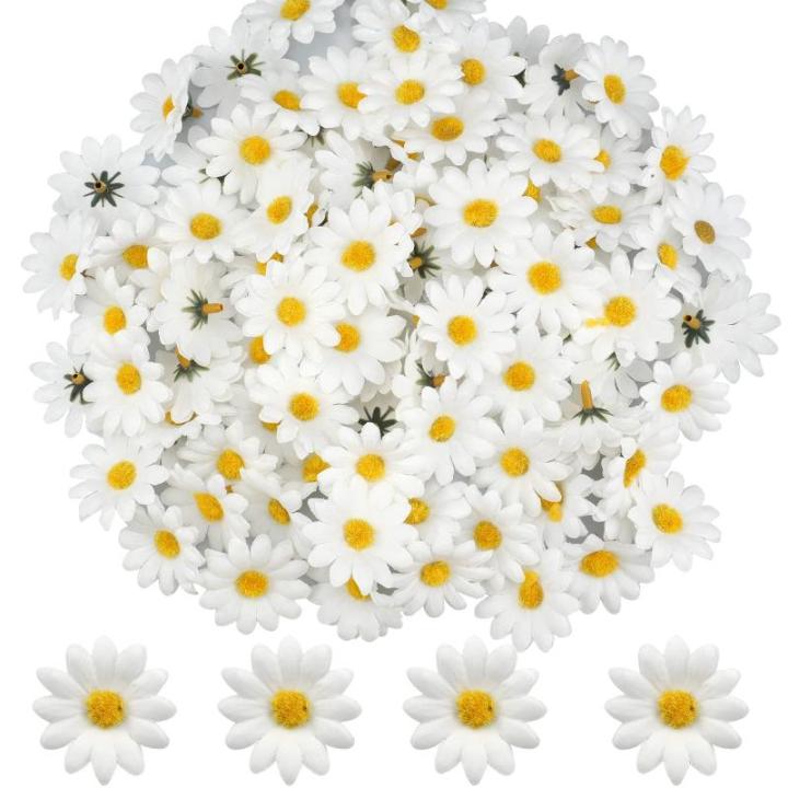 100Pcs Kunstmatige Gerbera Daisy Zijde Bloemen Heads 4Cm Wit Nep Gerbera Bloemblaadjes Voor Party Bruiloft Tafel Verspreid Confetti Scrapbooking Accessoires Uitnodigingskaarten Dec