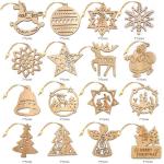 Houten kerstboomversiering, 16 stuks, houten kerstboomdecoratie, hanger decoratie, ornamenten voor kerstboom, kerstboomversiering van hout, 7,5 cm