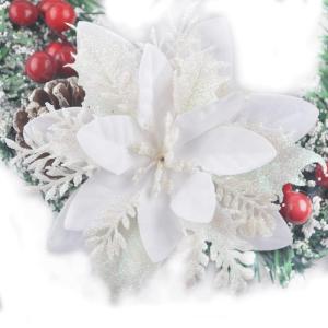 GL-Turelfies 12 STK. Glitzer Weihnachtsblumen (15cm/5,9'') mit 12 STK. Clips Künstliche Weihnachtsstern Blumen Weihnachtsbaum Blumenschmuck Weihnachtsbaum Ornamente (Weiß)