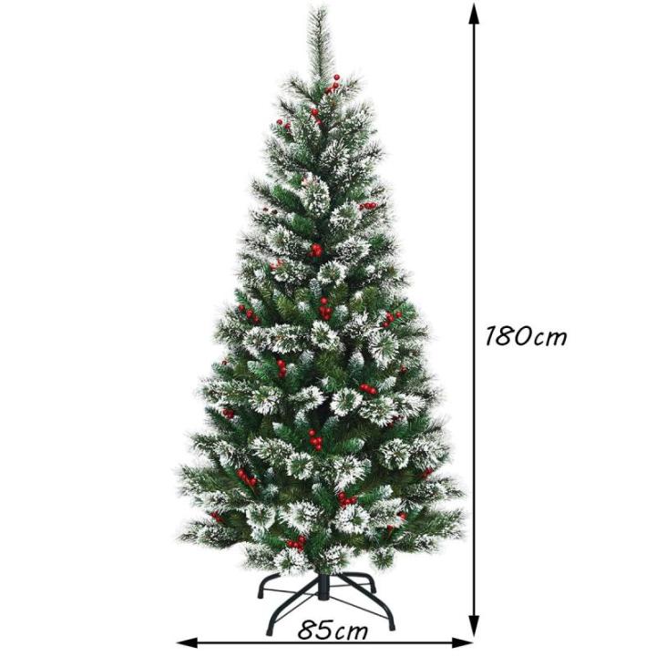 150/180/210/240 cm kunstkerstboom met rode bessen, sneeuwbedekte dennenboom met metalen standaard, pvc- en dennennaalden, kunstboom, kerstklapsysteem (180 cm)