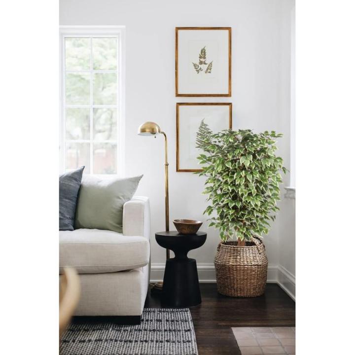 Benjamini Ficus, , grote kunstboom, kamerplant, decoratie met echte houten stam, voor kantoor, decoratie, slaapkamer, eetkamer, binnen, buiten, groen/wit, 123 cm