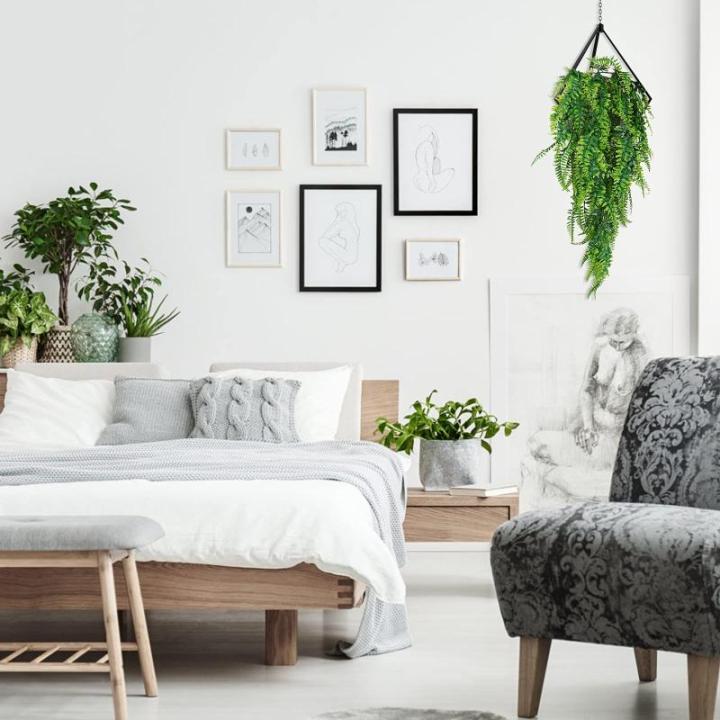2 stuks kunstmatige hangplanten nep hangende planten, kunstplant groene varen wijnstok plastic wijnstokken nep groen varen perzisch rotan en gras voor slaapkamer accessoires feest 