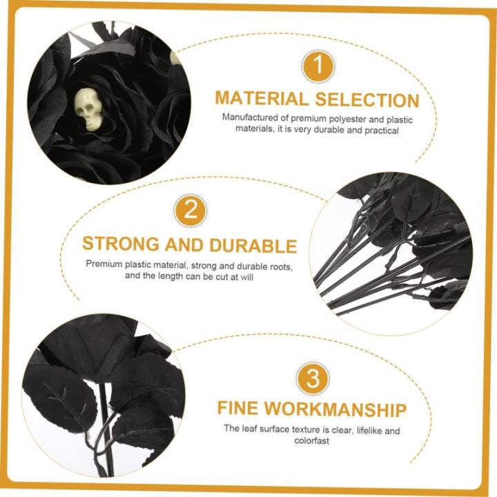 10St Schädel stieg Halloween-Wanddekorationen künstliche Seidenrosenblumen Halloween Halloween assecoires gefälschte Rose mit Halloween-Rosendekor Polyester