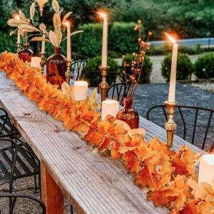 Set van 2 kunstherfstslingers esdoornblad herfstbladeren Thanksgiving woondecoratie indoor outdoor decoratie voor tuin bruiloft open haard party, oogstfeest, herfstdecoratie, 170 c