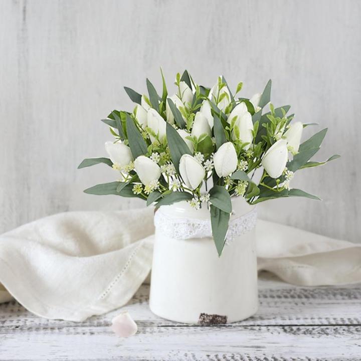 Fake Blumen Künstliche Blume Tulpen Decor Kunstblumen Sehr Echt Plastikblumen Tulpe Gefälschte Blumen Weiß für Hochzeitszimmer Home Wohnzimmer Büro Hotel Küche 1801