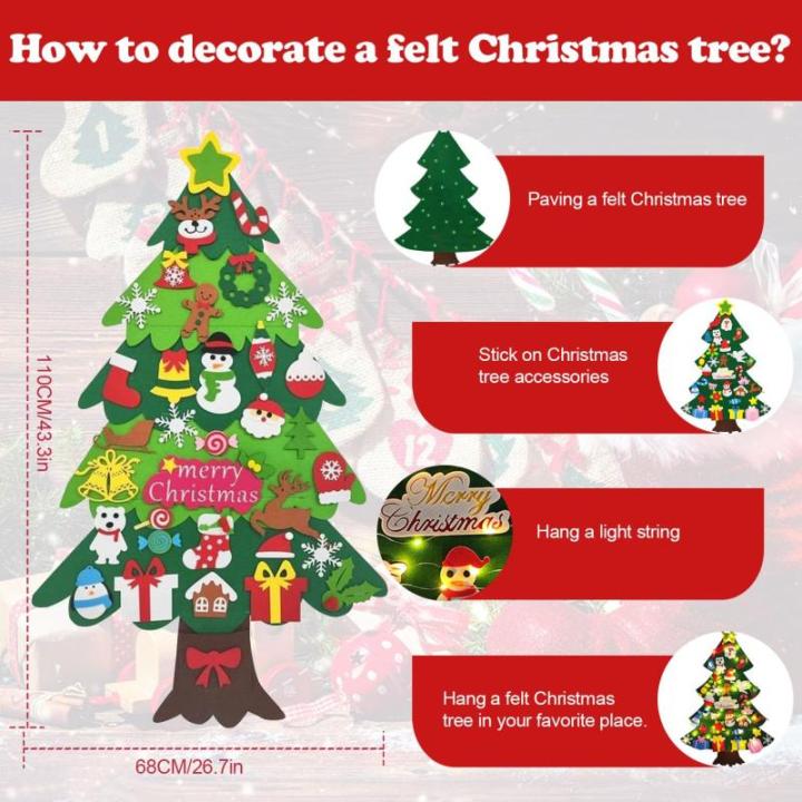 Vilten kerstboom, 10 m, doe-het-zelf vilten kerstboomset voor kinderen, kerstdecoratie, hangende decoratie met afneembare hangende ornamenten, vilten kerstboom voor thuis/deur/muur