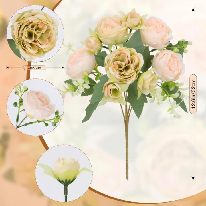 4 Bündel Pfingstrose Künstliche Blumen Weiß Grün Blumen Seidenpfingstrosen Blumensträuße für Hochzeit Partei Tischaufsätze Blumenarrangement Heim Küche Dekor