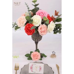 Künstliche Rosen Blume, 30 Stück Deko Blumen Fake Rosen mit Stielen DIY Hochzeit Blumensträuße Braut Zuhause Dekoration, Dunkelrot