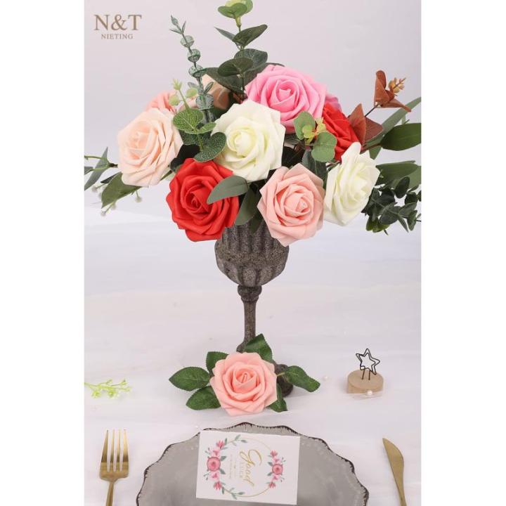 Künstliche Rosen Blume, 30 Stück Deko Blumen Fake Rosen mit Stielen DIY Hochzeit Blumensträuße Braut Zuhause Dekoration, Dunkelrot