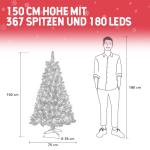 Kerstboom met verlichting, wintermagie serie, kunstkerstboom met kunstsneeuwcoating, 180 leds, 20 dennenappels, 367 takken en metalen standaard, van pvc, hoogte 150 cm