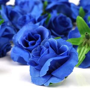 Kunstbloemkoppen, 50 stuks, kunstbloemen, rozen, voor bruiloft, feest, decoratie, doe-het-zelf (diameter 4 cm, blauw)
