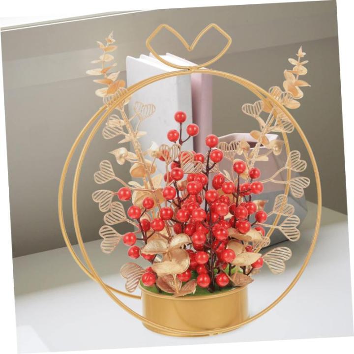 Künstlicher Blumenkorb Rote Beerendekor Zum Mondneujahr Vasendekor Esstischdekoration Gefälschte Pflanzen Künstliche Rote Beeren Paargeschenk Verlobungsornament Eisen