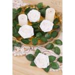 Kunstbloemen, rozen, 25 stuks, kunstrozen met steel, doe-het-zelf decoratie, voor bruiloft, bruidsfeest, feesttafels, boeketten, bruid, woondecoratie, wit