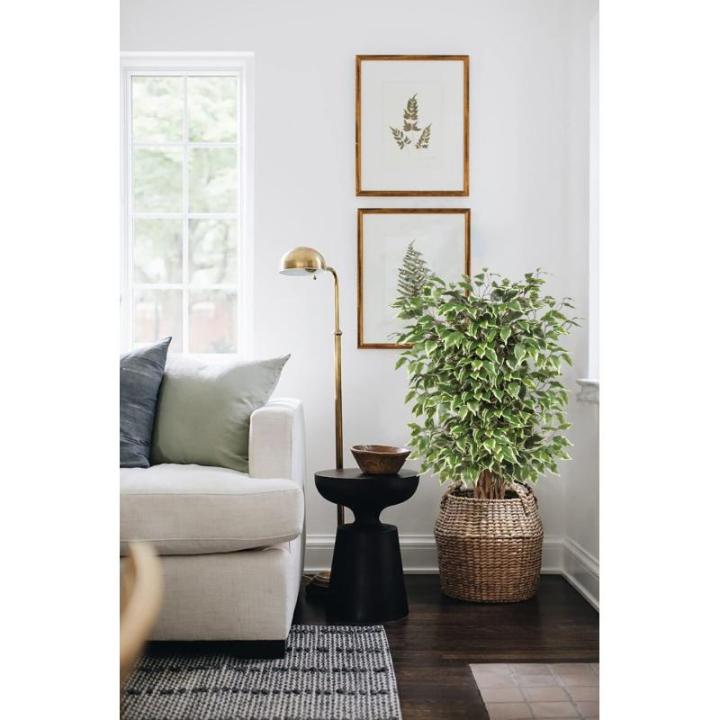 Benjamini Ficus, , grote kunstboom, kamerplant, decoratie met echte houten stam, voor kantoor, decoratie, slaapkamer, eetkamer, binnen, buiten, groen/wit, 91 cm