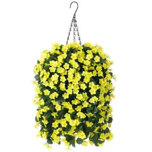 Opknoping mand, nep opknoping plant, zijden orchidee bloemen, faux bloem arrangement voor buiten tuin tuin zakje patio indoor woondecoratie (geel)