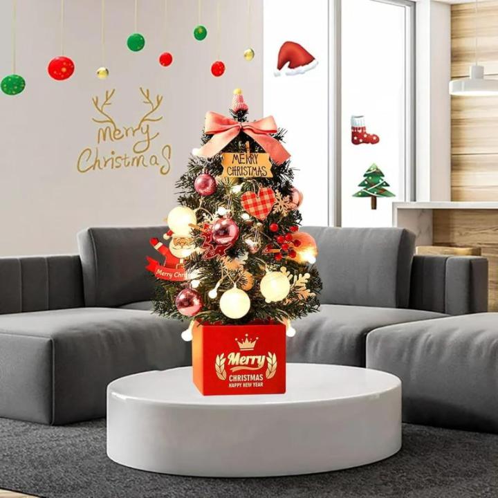 Mini Weihnachtsbaum Künstlich mit LED Beleuchtung Künstlicher Weihnachtsbaum Klein für Weinachtsdekorationen Tischplatte Tannenbaum Geschmückt Tisch Weihnachtsbaum mit Ornament