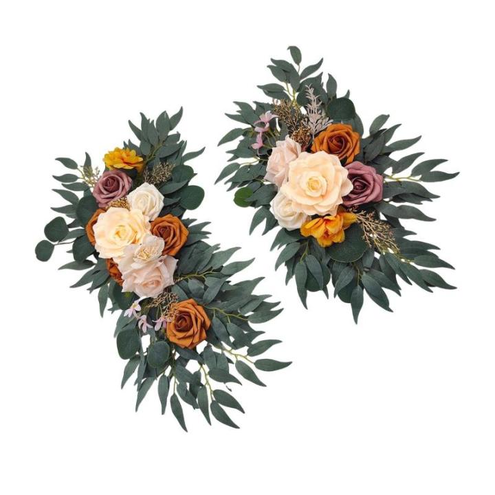Hochzeitsbogen-Blumen, Blumengirlanden für Bögen, Heimdekoration, grüne Blätter, Kunstblumen-Girlande-Set für den Innenbereich, 2er-Pack für Empfänge, BRAUN