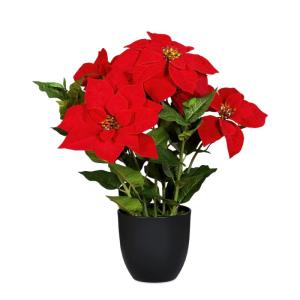 Poinsettia Kunstkerstster in zwarte pot, 55 cm, kunstbloem poinsettia in natuurgetrouwe replica, kerstbloem, decoratieve plant, zijdebloem, kunstplant, winterbloem met fluweelachti