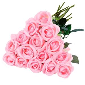künstliche Rosa Rosen 15 Stück Kunstblumen Wie Echt, Long Stem Fake Rosen Künstliche Blumen für DIY Hochzeitsdeko Brautsträuß Hausgarten Party Hotel Büro Deko Rosen(Rosa)