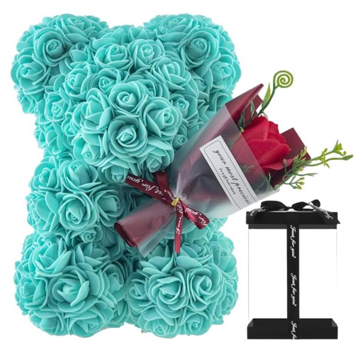 Valentijnsdag rozenbeer cadeau voor haar rozenbeer schattige teddybeer, kunstrozenbeer met rozenboeket, romantische rozen teddybeer cadeau voor Kerstmis