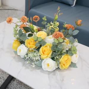 Pastorale Dekoration, Blumenornamente, Künstliche Blumen, Wohnzimmer-Couchtischmöbel, Blumenornamente, 45 X 25 X 15 cm(Yellow)