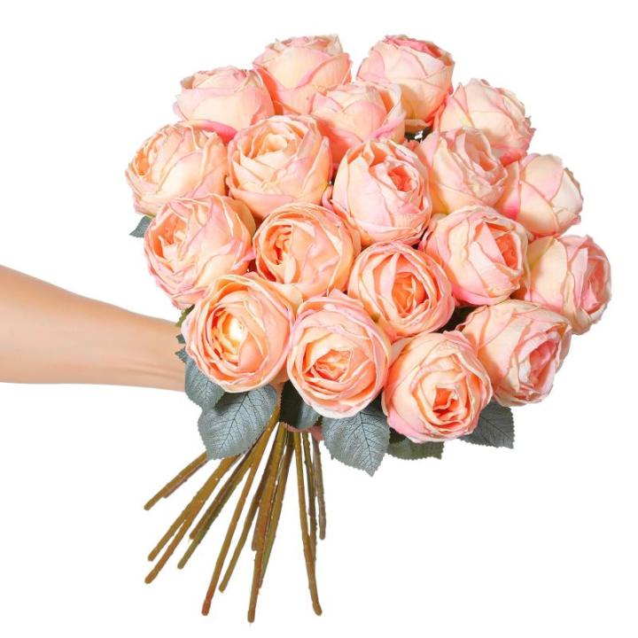 10 stuks kunstrozen, gepoederd, 50 cm in hoog, enkele roos, lange steel, namaakbloem, zijden bloesem, roos, realistische bloem voor tafel, kantoor, feest, bruiloft, woondecoratie (