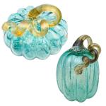 Glaskürbis Transparent Blue Crystal Thanksgiving Kürbisfiguren mit Stielrund 3x4 in geblasenem gepunkteten Glaskürbisdekor, (Stil 1) Innendekoration