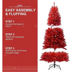 1,8 m roter PVC Künstlicher Weihnachts-Bleistiftbaum, mit 804 Zweigspitzen und Metallklappbarem Ständer, geeignet für Zimmer, Büro, Partydekoration…