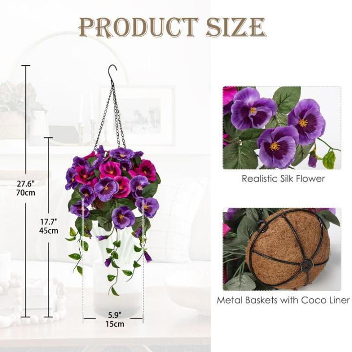 Pansy Kunstbloemen als echte viooltjes, hangende planten, kunstbloemen, Pansy met hanglamp, hoogte 70 cm, kamerplant, struik, decoratieve plant, groene plant